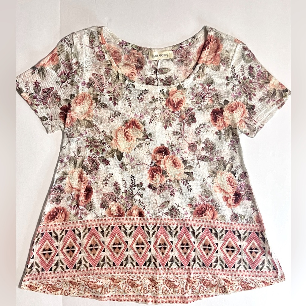 Late August Brand Delicate Short Sleeve Floral Blouse